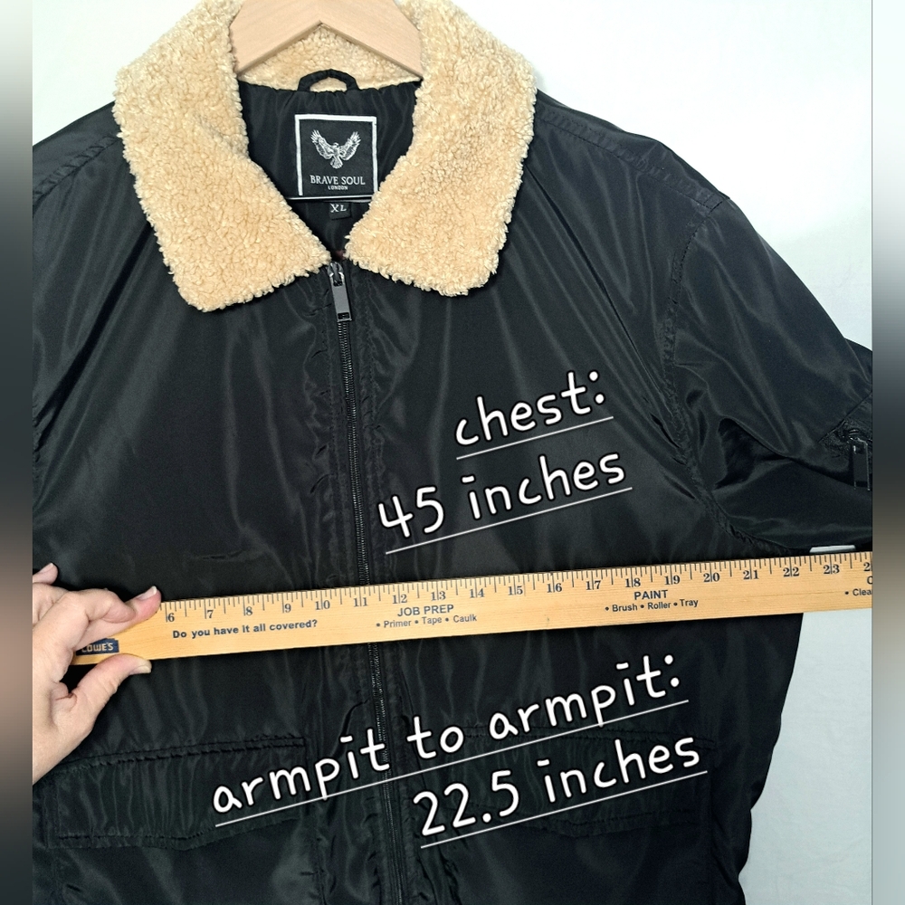 Bomber Style Jacket with Sherpa Collar by Brave Soul, London. - Picture 12 of 15